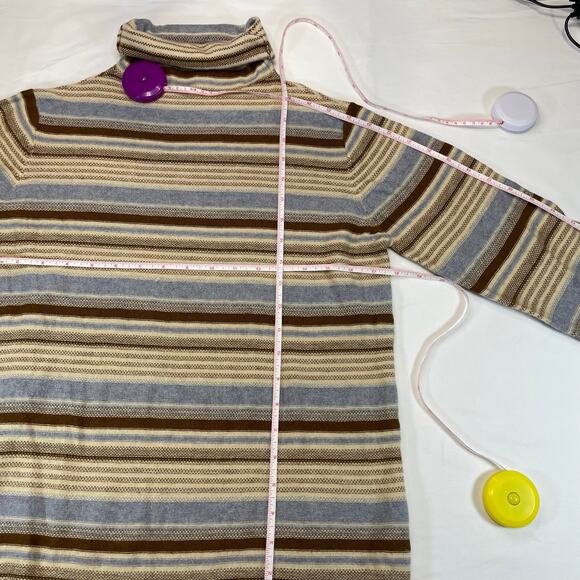 Hem & Thread Striped Turtleneck Sweater Women's L Soft Knit Brown Blue Cream - Picture 7 of 7
